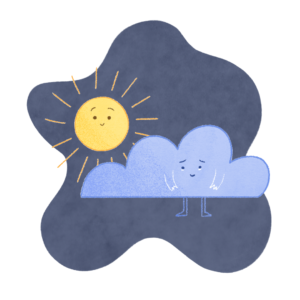 Cute illustration of a cloud and sun with faces - characters that symbolises the topic Mental Health