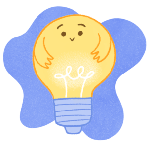 Cut illustration of a lightbulb with a shy smiling face and arms - one of the Meic characters that symbolises Education